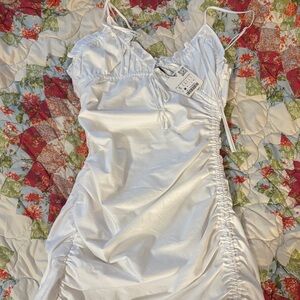 ZARA Elegant White Ruched Slip Dress NWT Size Small